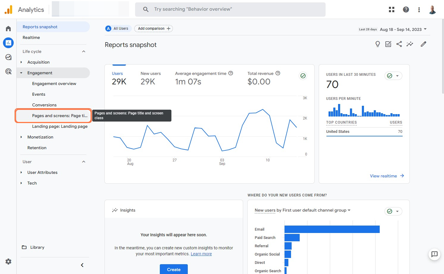 How to grow your business with Google Analytics Engagement Click on Pages and screens