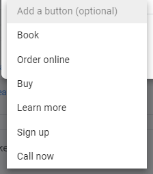 user interface for adding a call-to-action button when making a Google Business Profile post
