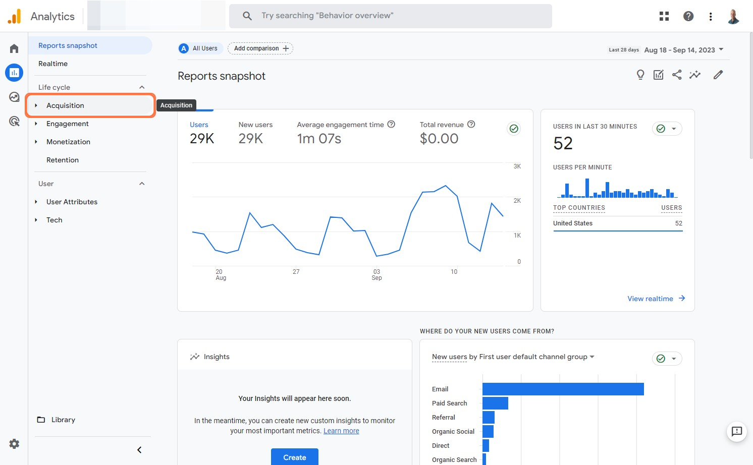 How to grow your business with Google Analytics Click on Acquisition