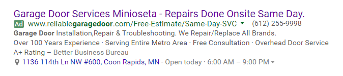 Example of a poor Google Ads ad that contains an obvious misspelling of Minnesota