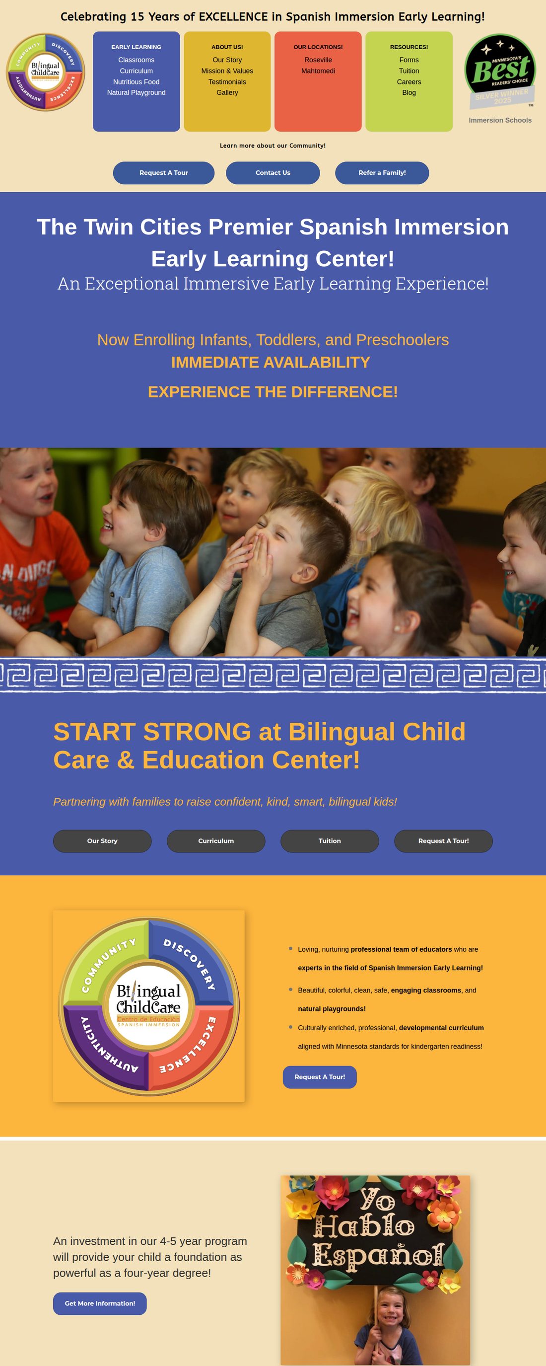 Bilingual Child Care homepage, full length, desktop